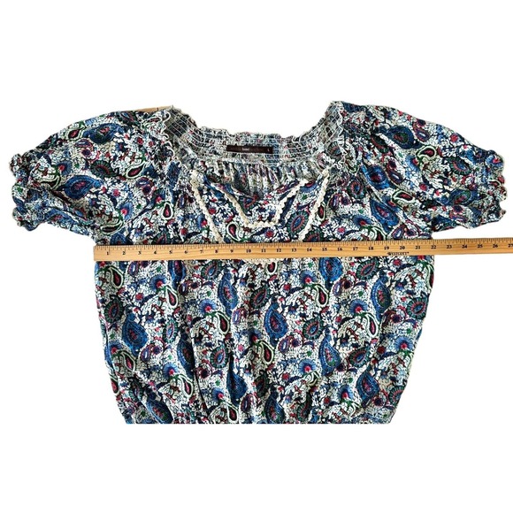 azelhazel hazel hazel haze Women's Colorful Print Blouse Top 100%Rayon Sz L Blue - Picture 8 of 9